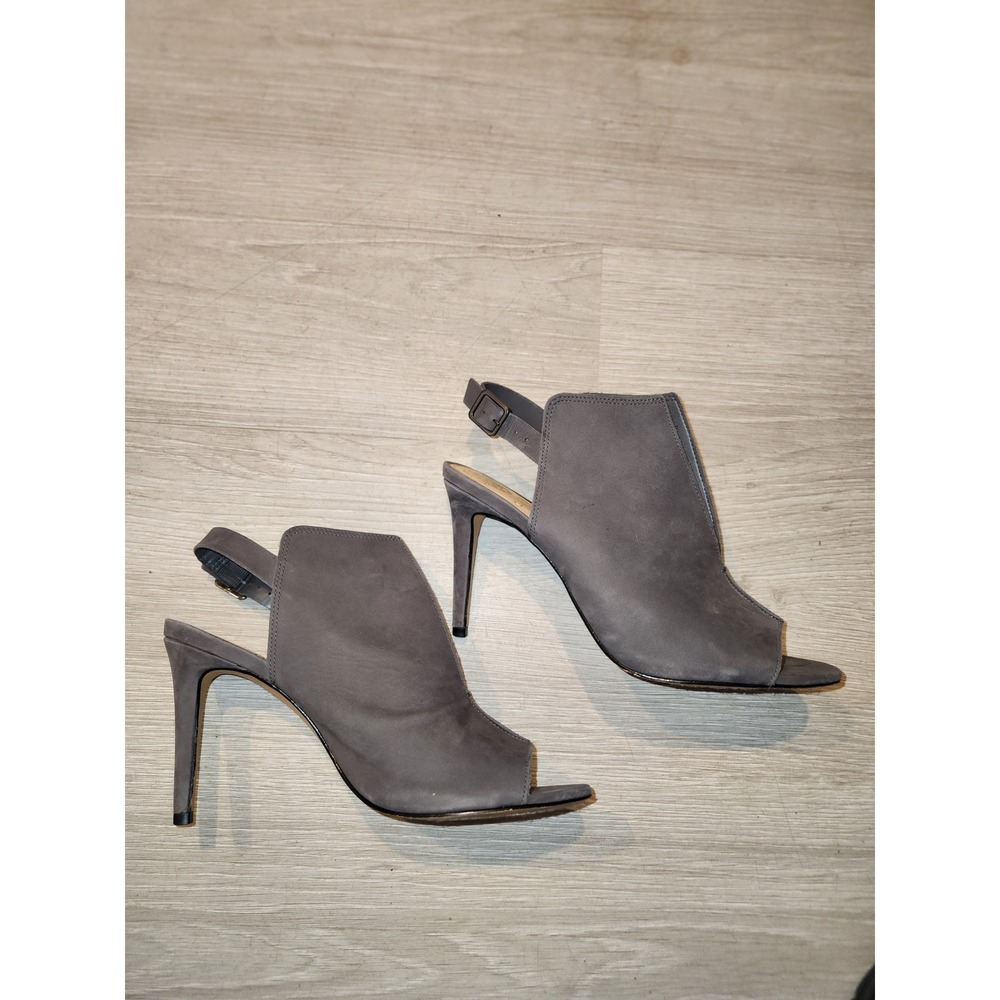 Vince Camuto Cantina Grey Suede Peep Toe Slingback Stiletto Heels 10M Luxury - Picture 7 of 9
